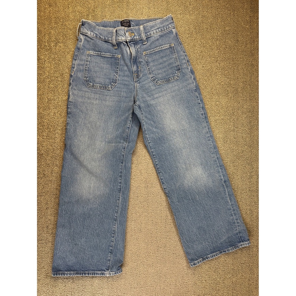 J.Crew Jeans 24P Petite Blue Medium Wash Wide-Leg Crop High Rise Patch Pocket